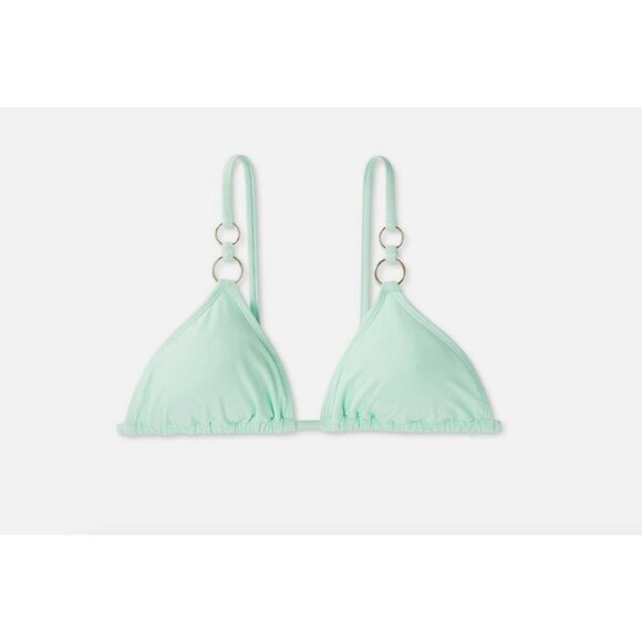 WILD FABLE BIKINI TOP TRIANGLE DOUBLE GOLD RING TIE BACK MINT GREEN SWIMSUIT NWT - Picture 3 of 4
